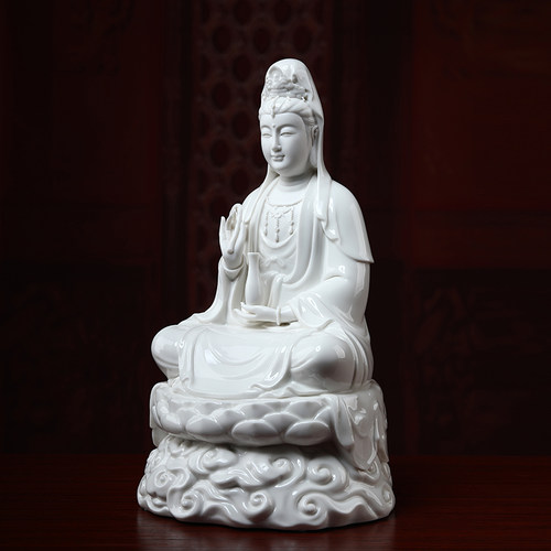 戴玉堂陶瓷坐莲观音菩萨佛像供奉家用南海观世音神像摆件德化白瓷