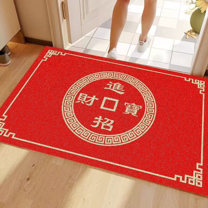 金黄色招财进宝地垫入户门垫防滑脚垫刮泥蹭土耐脏玄关丝圈可裁剪