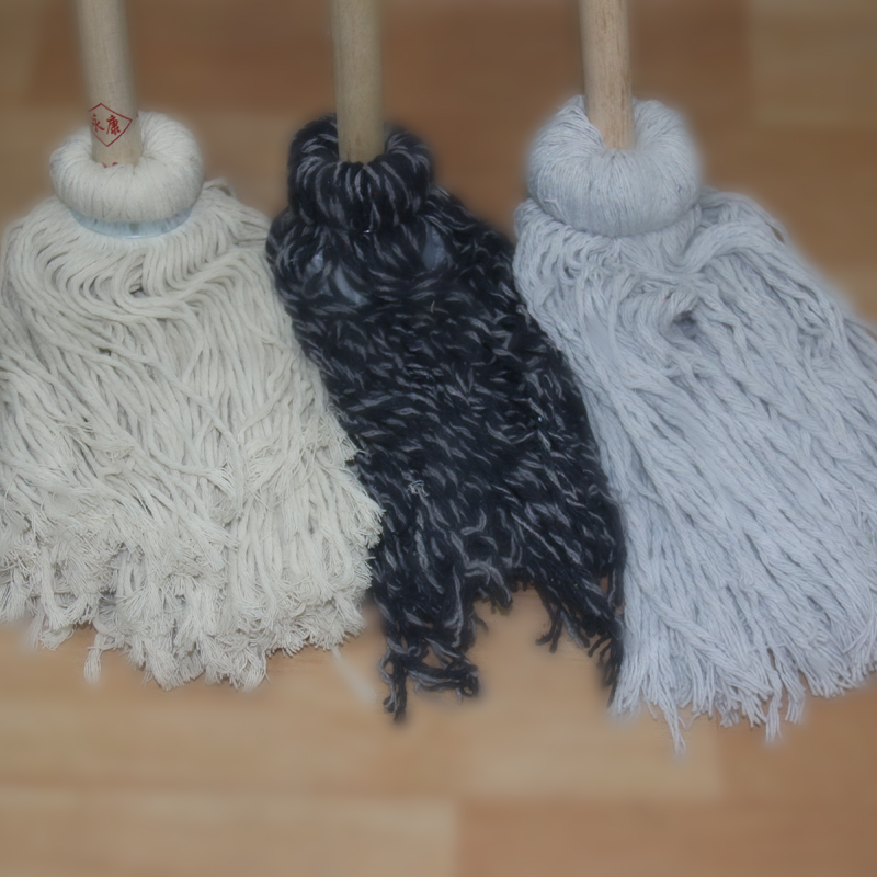 圆头木把木杆墩布棉线吸水拖把绒线布条老式拖布酒店家庭保洁拖地