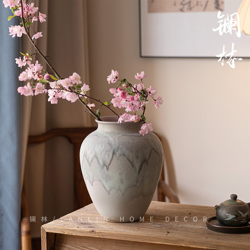 新中式干花水培两用陶瓷花瓶景德镇超美留仙裙复古小清新粗陶摆件