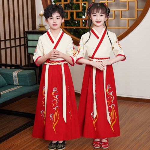 儿童汉服国学服夏季中国风古装男女童书童服装朗诵开笔礼演出服装