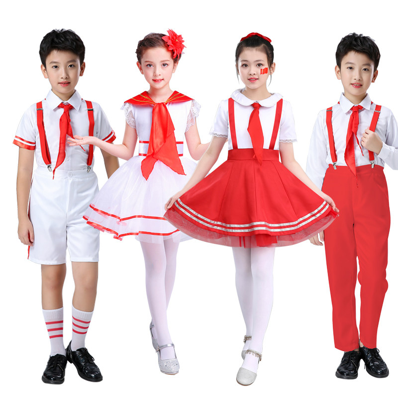 儿童红歌合唱团演出服中小学生红领巾少先队员相约中国梦舞蹈服装