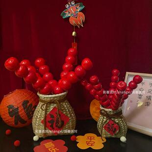 福字仿真糖葫芦拍照道具宝宝周岁生日布置场景装 中式 饰摆件红色