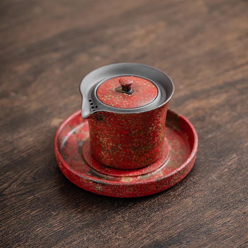 尚器 老岩泥满山红赭石釉手抓壶快客杯台湾茶具手工壶粗陶窑变釉