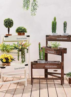 庭院花园阳台造景布置阶梯多层花架落地摆件彷真仙人掌店铺装饰品