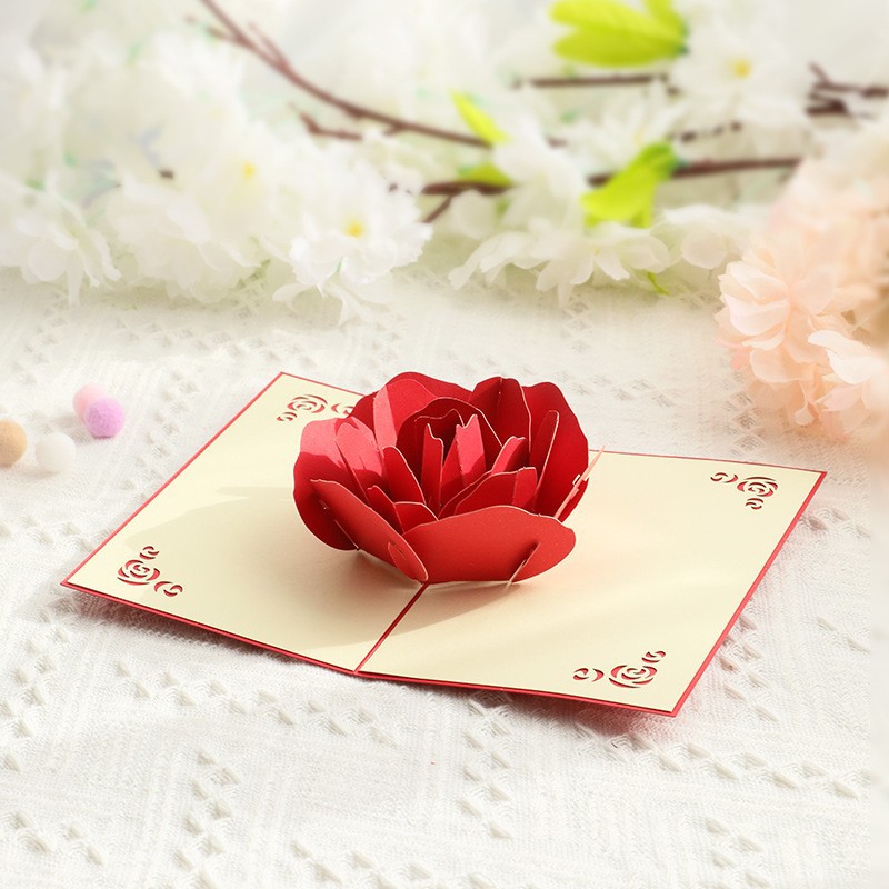 3D立体贺卡玫瑰花教师节贺卡送老师高级感礼物留言结婚祝福卡片