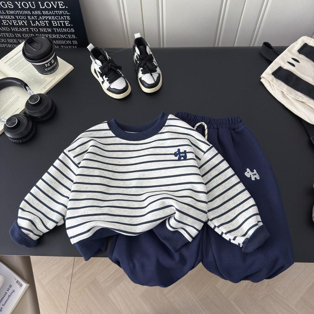 儿童条纹刺绣卫衣套装2025秋季新款男女童韩版休闲卫衣卫裤两件套,童装/婴儿装/亲子装,儿童运动套装,淘宝优惠券,粉丝福利购,淘宝优惠卷