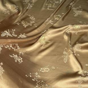 新款织金蝴蝶人丝提花面料国风剪花连衣裙新中式套装汉服衬衫布