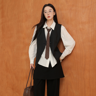黑色短款 AIRIQI西装 时尚 新款 通勤叠穿马夹外套AZ44MJ514 马甲秋季