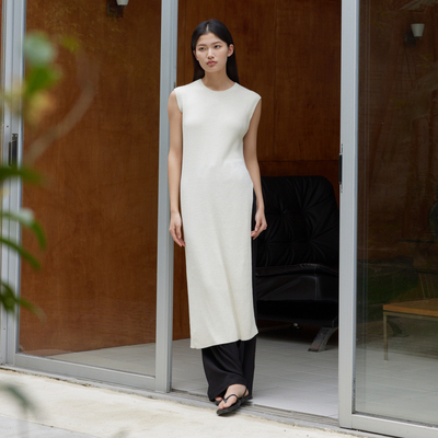 浅色无袖吊带背心连衣裙女春夏宽松内搭打底针织长裙BZ42LQ095