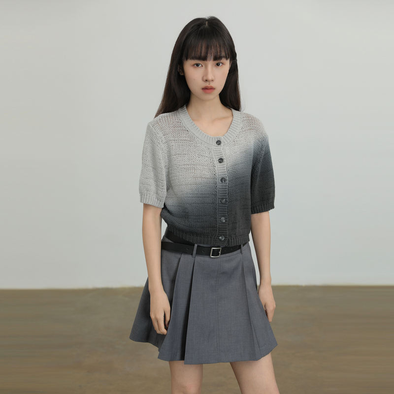 AIRIQI针织开衫女夏季晕染气质小衫显瘦t恤薄款短袖上衣AX42KS092