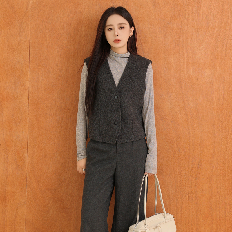 AIRIQI毛呢马甲冬季新款设计感v领带扣羊毛无袖大衣女AZ44DY347