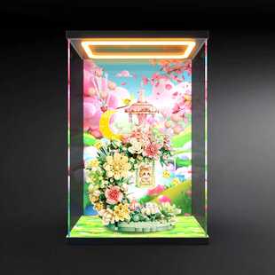 适用森宝积木花颜月下积木花手工拼装摆件模型亚克力回型灯收纳盒