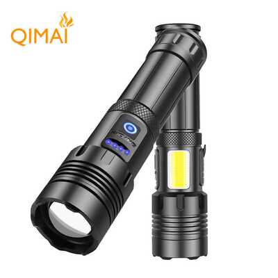 XHP160+COB LED红白光强光手电筒 XHP70 USB充电侧灯强光手电