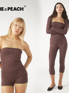 Pixie&Peach Gwen热烈波点棕提花豹点性感短裤长裤家居服套装女