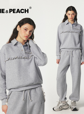 Serena初秋微光淡墨灰长袖长裤加绒女士休闲家居秋季新款女士套装