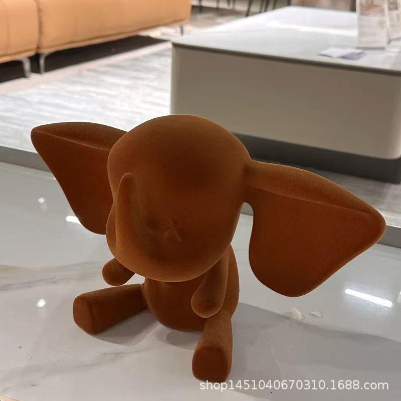 轻奢植绒小飞象卡通动物摆件高级感客厅隔断屏风柜小众艺术装饰品图片