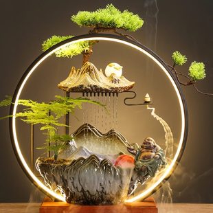 喷泉客厅加湿器办公室乔迁新居开业礼装 流水摆件家用倒流香中式 饰