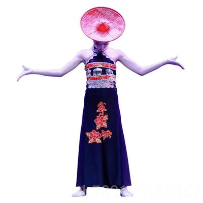 新款少数腰民族花姑娘服装傣族第二荷花奖翘边十斗笠儿童舞届蹈演
