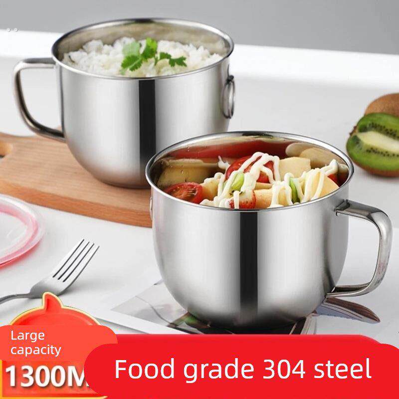 304不锈钢面饭碗带手柄带盖宝宝碗可电磁炉加热大容量密封泡面碗