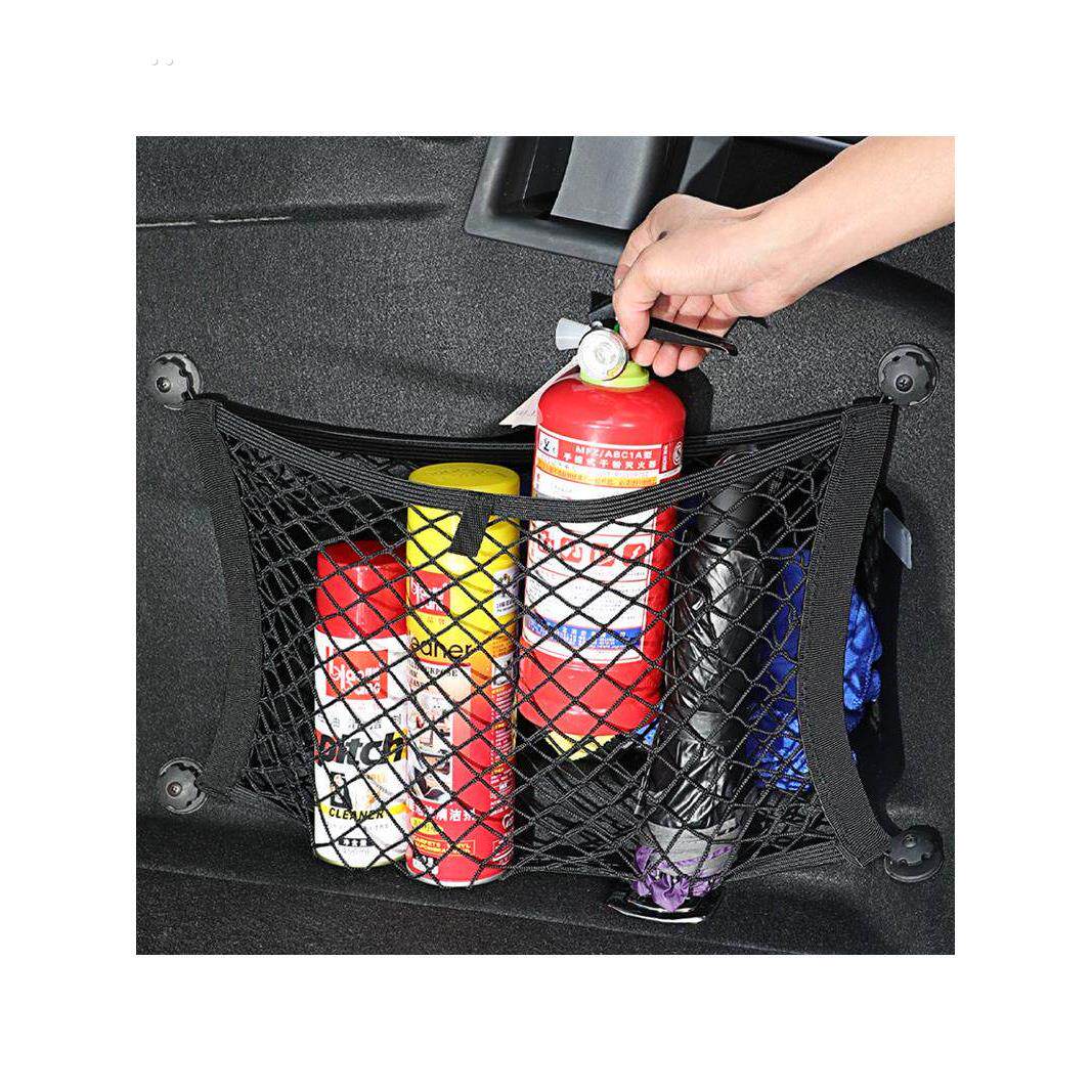 汽车储物弹力网兜车内用品后备箱侧边收纳置物袋车载灭火器固定架