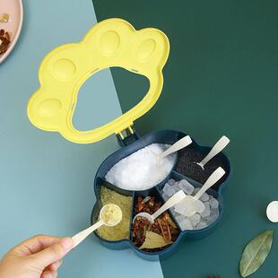 多格调料盒家用带勺套装厨房用品六格一体盐味精调味料瓶罐置物盒