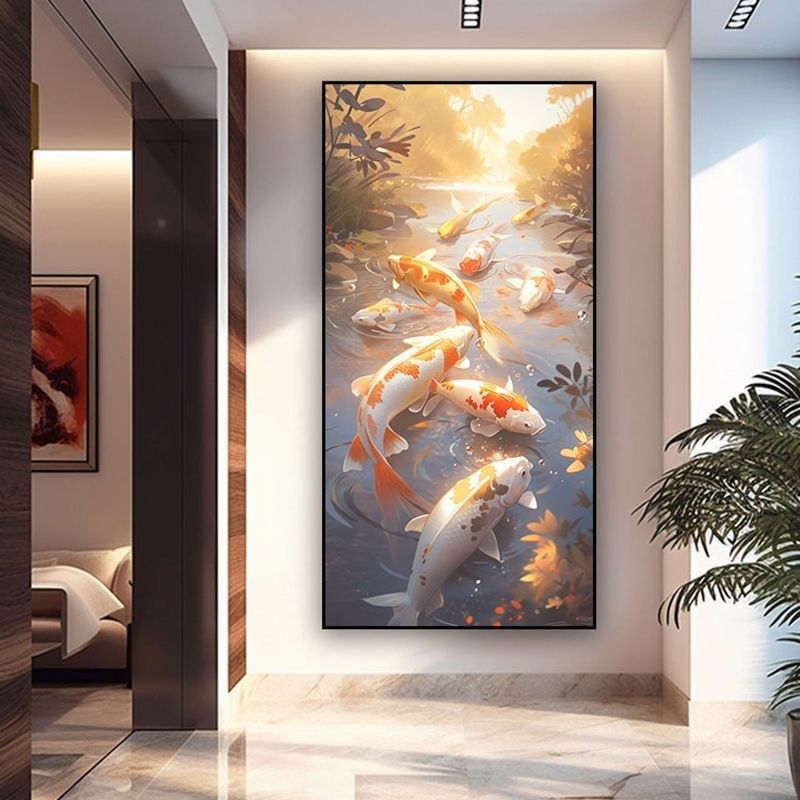 2024高端入户玄关挂画简约现代客厅装饰画九鱼生财过道走廊墙壁画,家居饰品,现代装饰画,淘宝优惠券,粉丝福利购,淘宝优惠卷