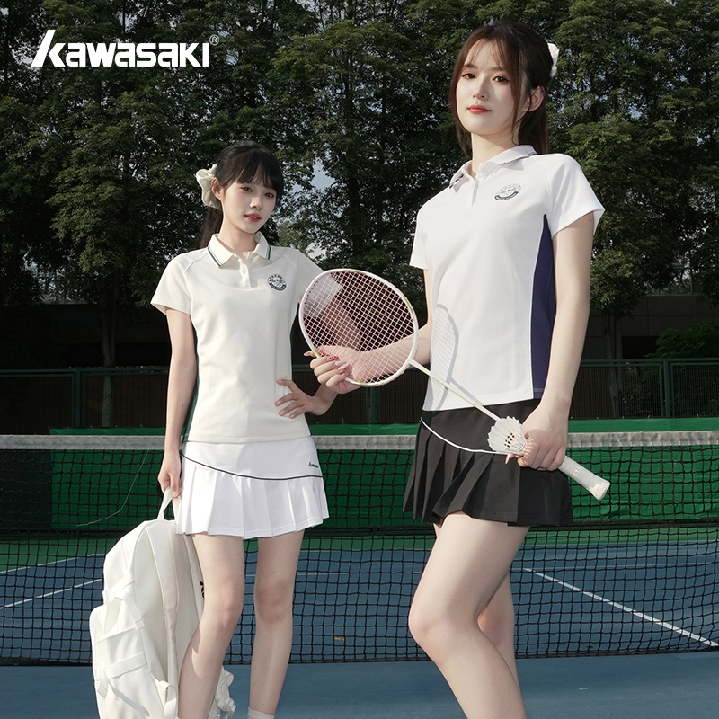 kawasaki/川崎羽毛球服女款短袖短裙复古学院风透气速干运动服