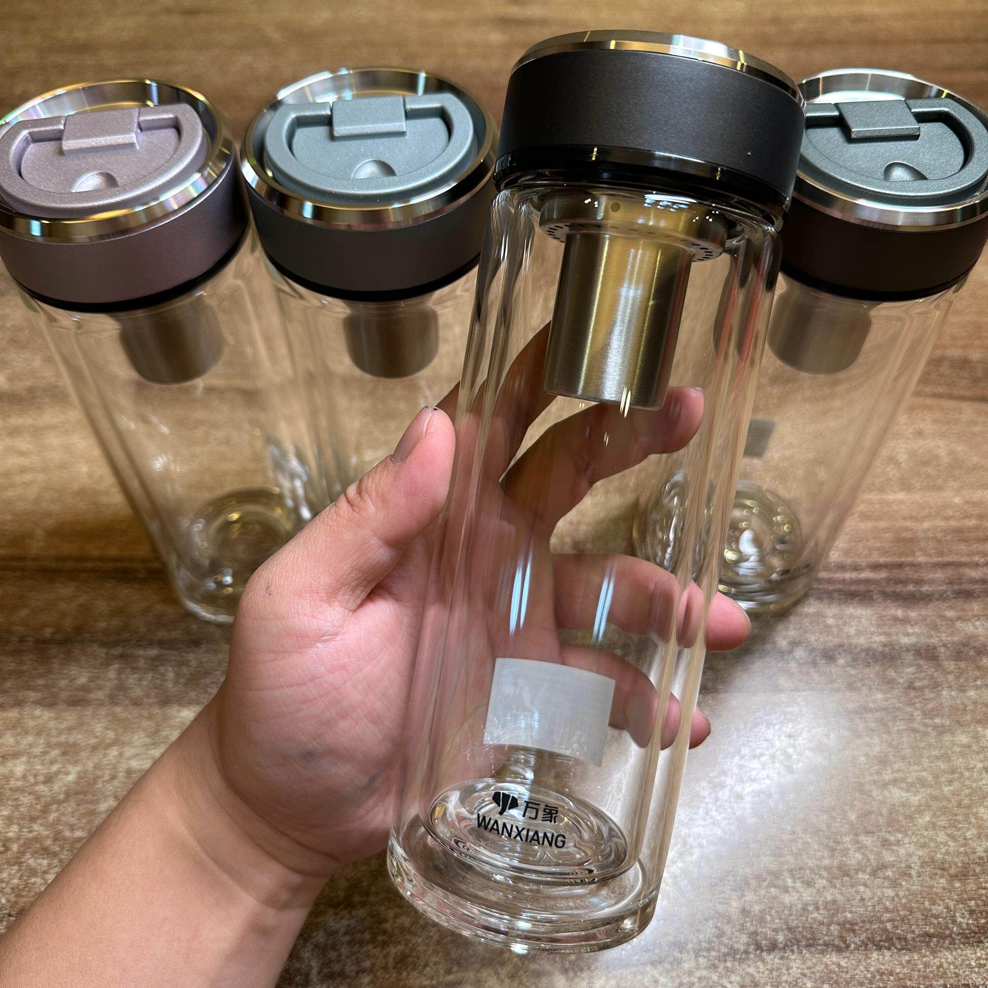 万象双层玻璃杯隐藏式提环商务休闲水杯礼盒礼袋磨砂漆面质感杯盖
