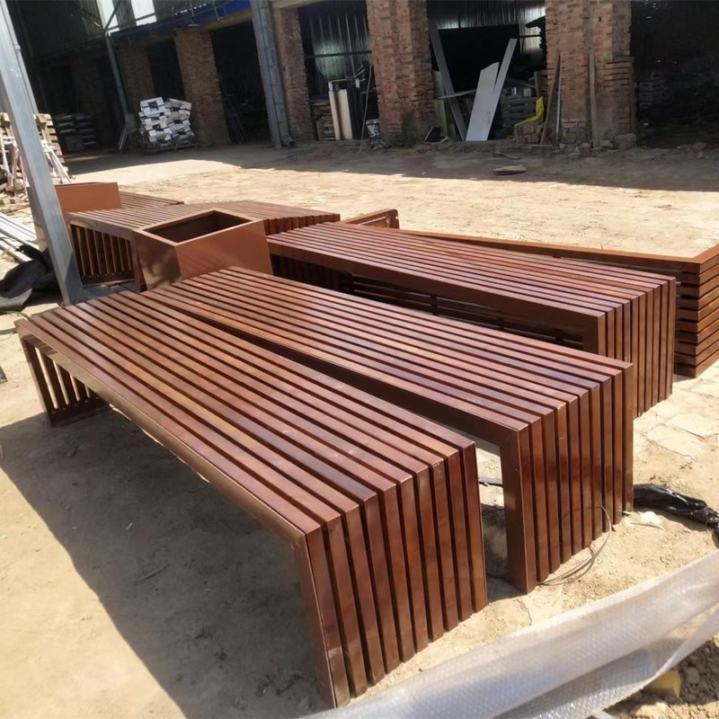 户外山樟木菠萝格座椅柚木长椅子异形公园椅广场碳化木长凳子花园