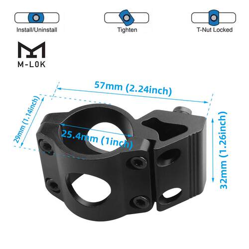 MLOK手电筒夹具铝合金管夹 MLOK手电筒夹 25.4mm手电筒管夹
