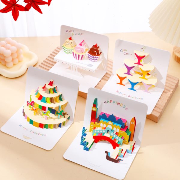 儿童卡通简约创意祝福贺卡立体3D折叠生日感谢卡小卡片邀请函