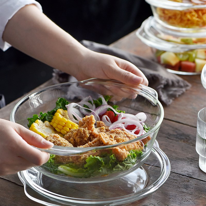 蒸蛋泡面碗玻璃碗带盖微波炉专用碗家用耐热器皿加热容器汤碗纯色