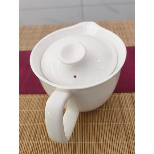 德化白色陶瓷茶壶带手柄不烫手泡茶高温茶具一壶两杯210毫升微瑕