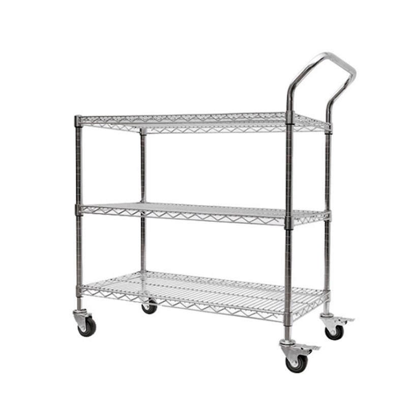 仓库不锈钢货架家用带轮线网置物架移动置物架镀铬物料架展示架子