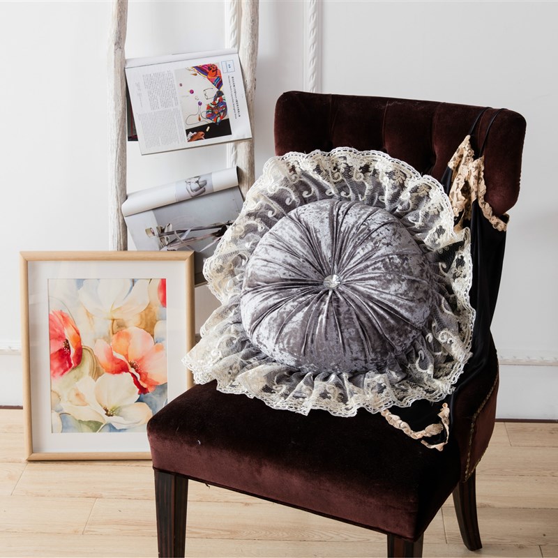 奢华欧式亮钻圆靠枕蕾丝蛋糕靠垫枕 沙发办公室抱枕圆形南瓜枕