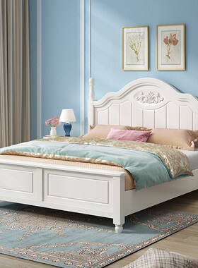 韩式白色实木床美式彩色公主床1.8/1.5/1.35/1.2米儿童储物高箱床