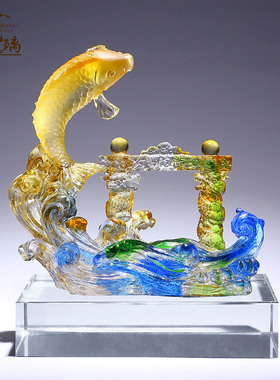 锦鲤鱼跃龙门摆件琉璃手工艺品客厅装饰招L财公司开业乔迁新居礼
