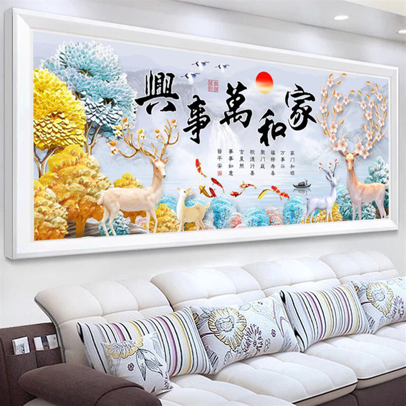 非满钻钻石画家和万事兴麋鹿客厅新款F钻石秀山水风景画5D半点粘