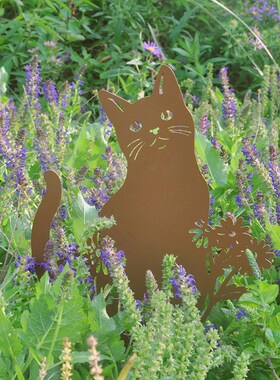 动物花插挂饰仿铁锈草地摆件地插A狗狗猫咪花园庭院草坪园艺装饰