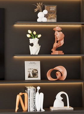 现代简约大e地色电视柜软装饰品客厅样板房小众艺术高级感壁龛摆