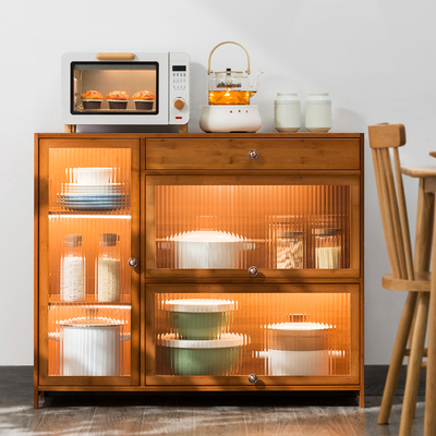 厨房置物架落地多层收纳柜带门多功能橱柜碗筷盘碟锅具电器储物柜