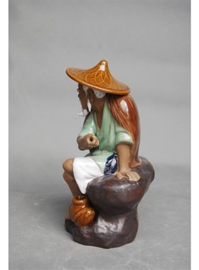 高21cm姜太公悠闲垂钓优雅陶瓷摆D件别墅假山石山鱼池盆景配件包