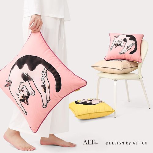 绣花猫咪高d端抱枕套不含芯沙发客厅轻奢高级感靠垫艺术靠枕靠背