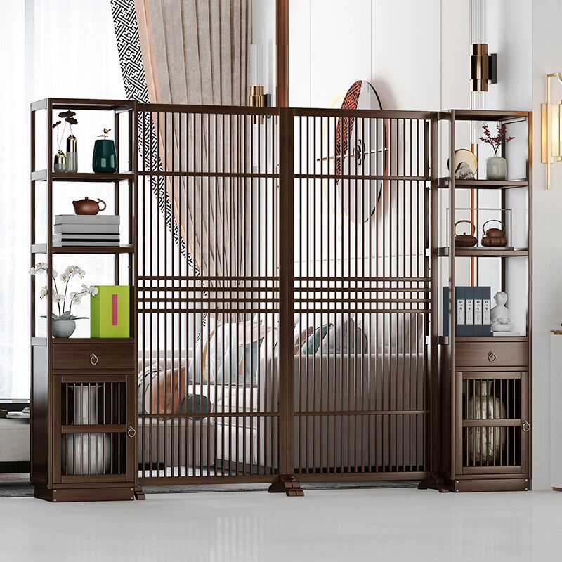 新中式屏风隔断墙客厅镂空格栅家用卧室轻奢高级S感折叠移动遮挡