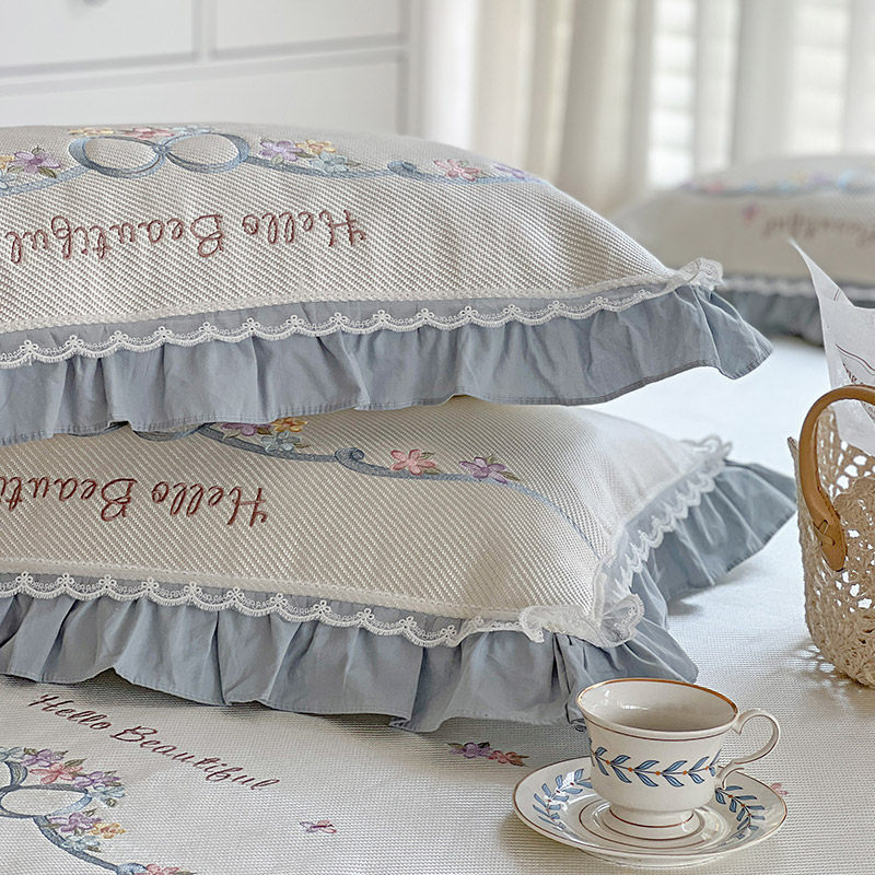 夏季ins风50支水洗棉数码印花凉席少女心韩式花边刺绣Y裸睡空调席