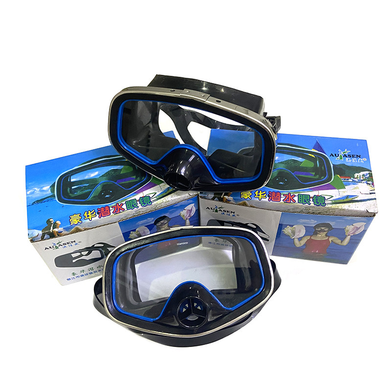 潜水眼镜防水防雾专用赶海面镜硅胶F钢化玻璃片面罩深潜装备用品