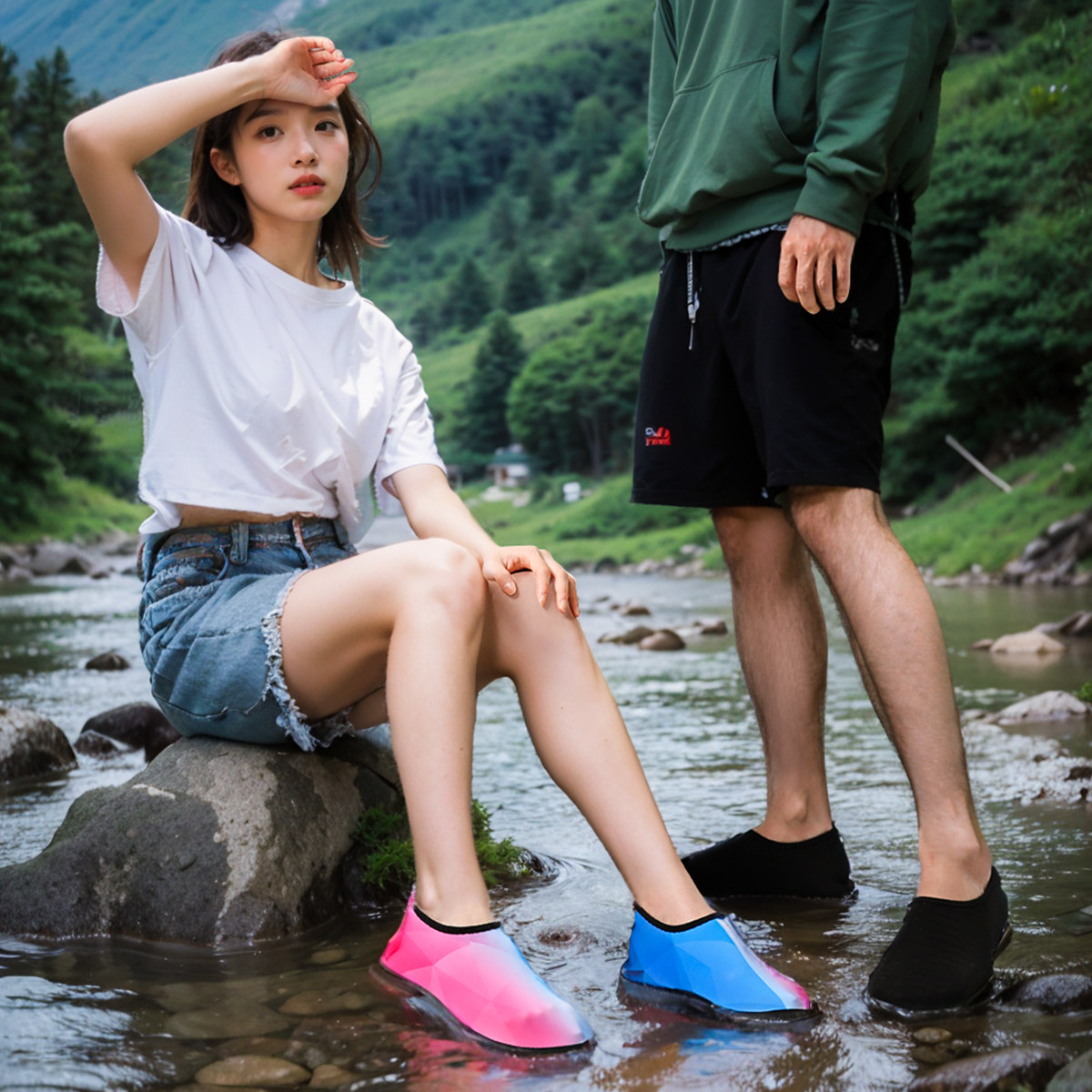 新款沙滩鞋男女水上乐园涉水溯溪游泳软底防滑防割贴肤瑜伽鞋海滩