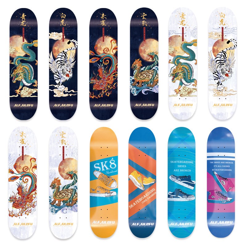 滑板国潮板面初学者成人男女生青少年双翘四轮滑板加枫板面