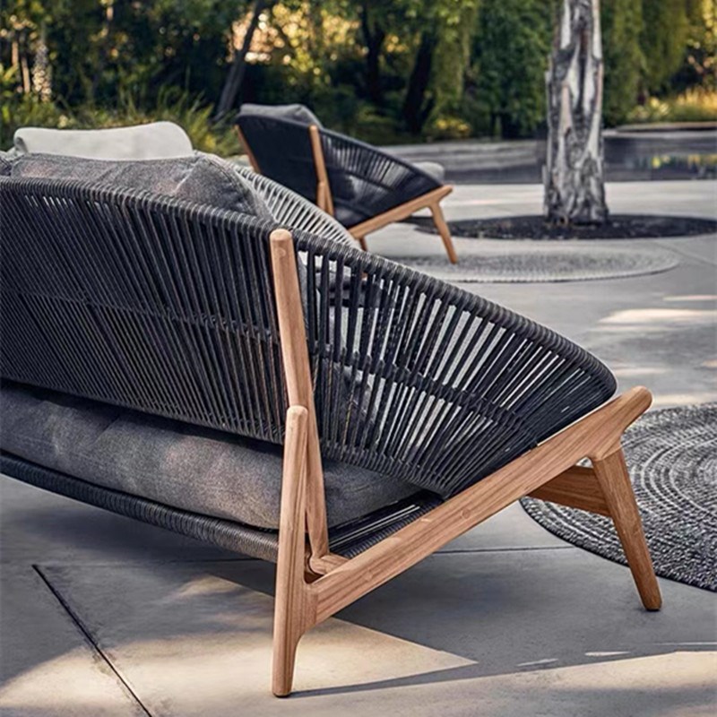 户外藤编沙发露台室外茶几组合庭院别墅防水休闲柚木懒人椅家具